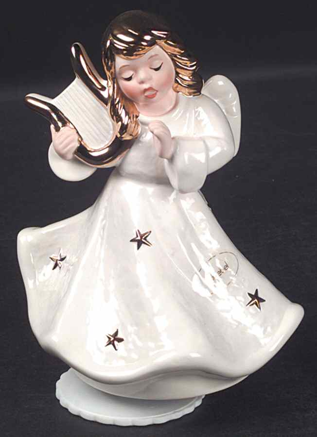 Christmas Figurines & Giftware Musical Angel/Harp-White/Gold - No Box by Goebel-1