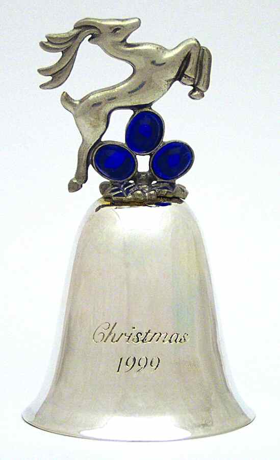 Annual Silverplate Bell 1999-Leaping Reindeer - No Box by Gorham Silver-1