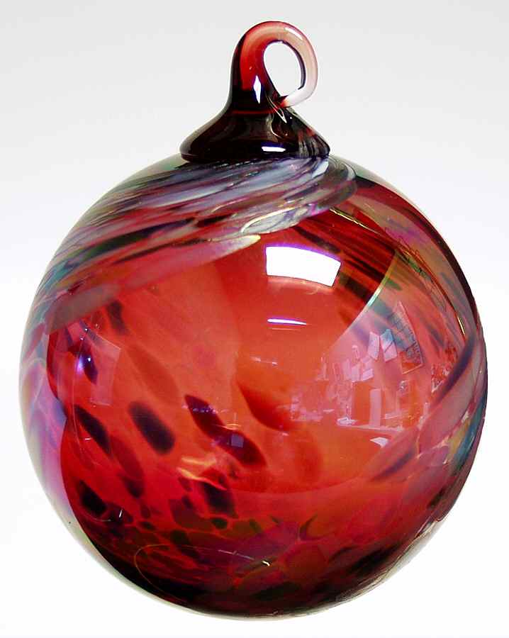 Classic Ball Ornaments Ruby Feather Chip - No Box by Glass Eye Studio-1