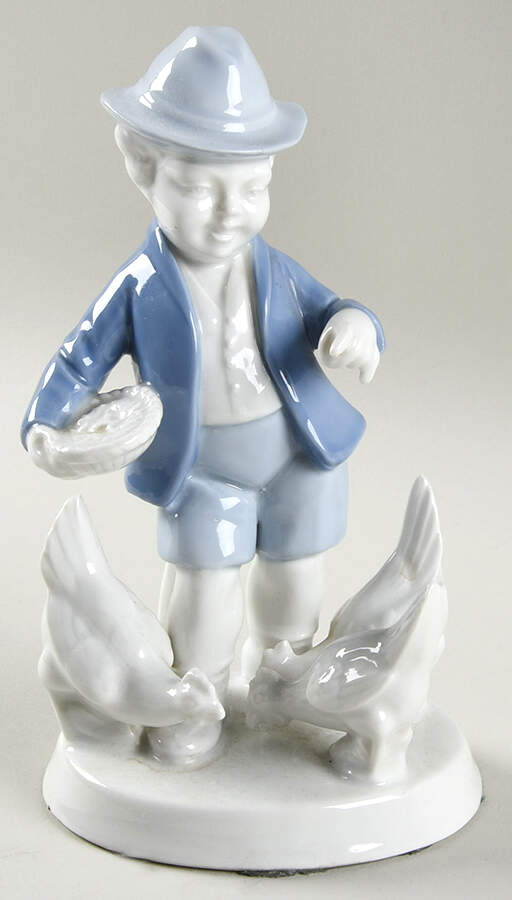 Gerold Porzellan Figurine Boy Feeding Chicken - No Box by Gerold Porzellan-1