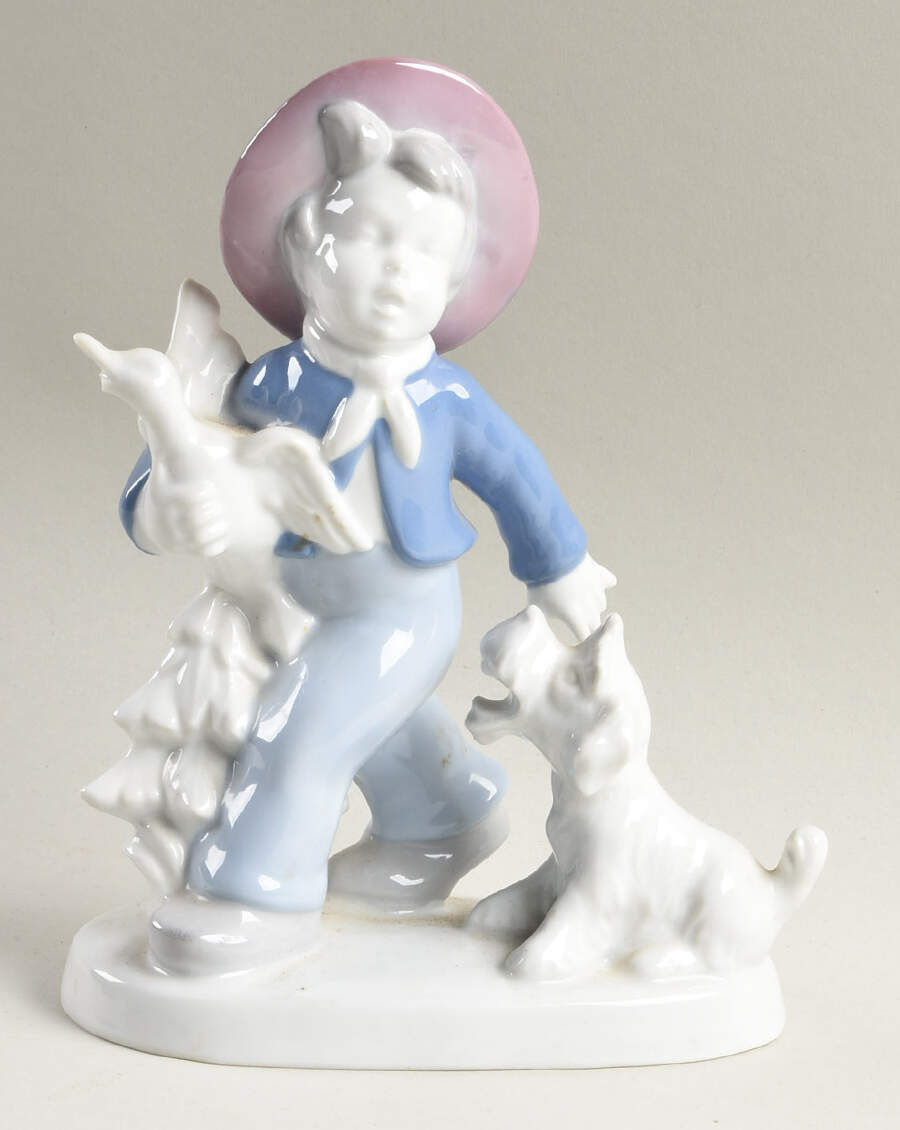 Gerold Porzellan Figurine Boy With Duck & Dog - No Box by Gerold Porzellan-1