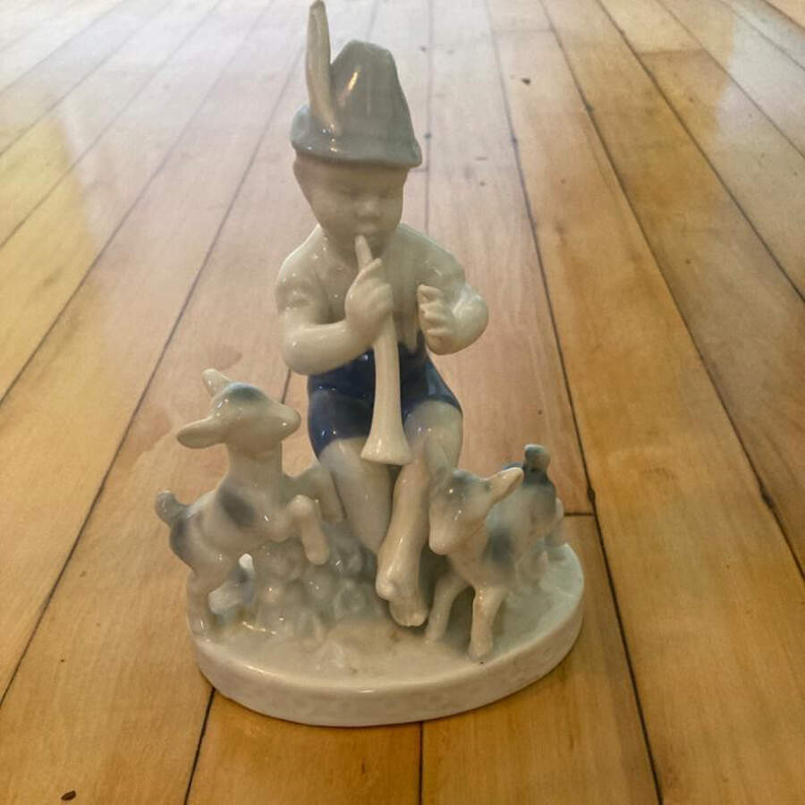 Gerold Porzellan Figurine Boy With Goats-Horn - No Box by Gerold Porzellan-1