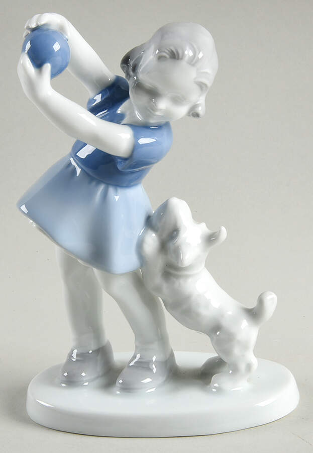 Gerold Porzellan Figurine Girl Playing With Dog - No Box by Gerold Porzellan-1