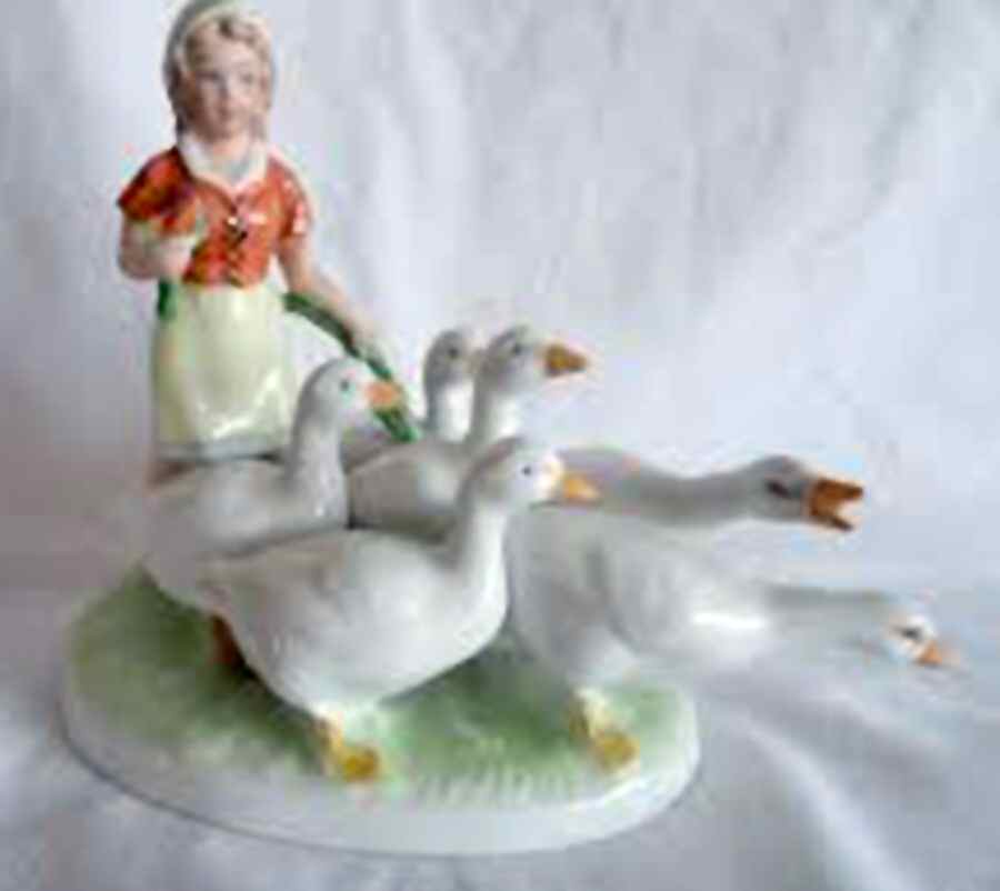 Gerold Porzellan Figurine Girl Goose Herder-Color - No Box by Gerold Porzellan-1