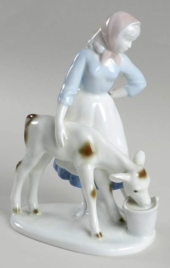 Gerold Porzellan Figurine Girl With Calf - No Box by Gerold Porzellan-1