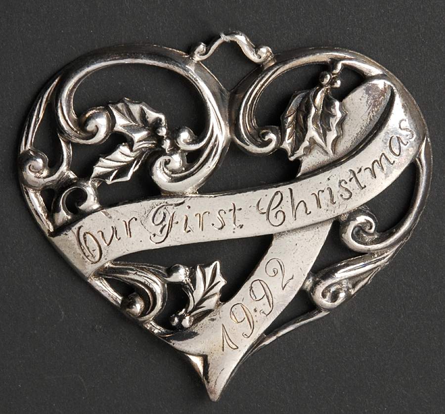 Our First Christmas-Silverplate 1992-Heart - With Box by Gorham Silver-1