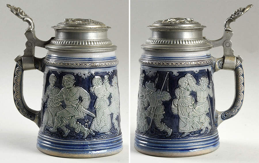 German Beer Steins Blue Salt Glaze Dance Scene - No Box by Germany-1