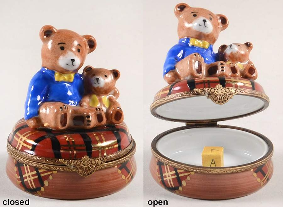 Gerard Ribierre Limoges Box Teddy Bear On Plaid Blanket - No Box by Gerard Ribierre-1