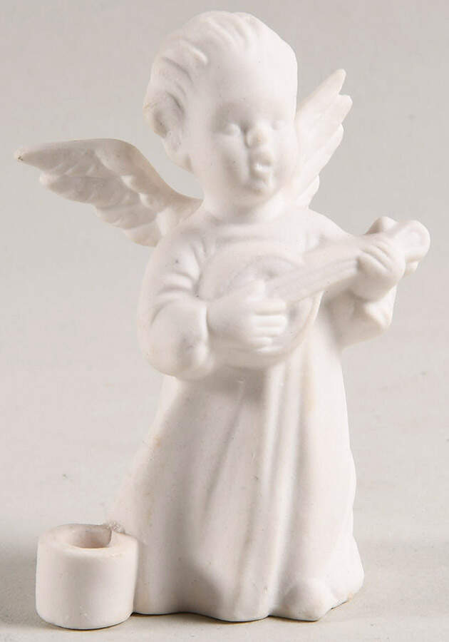 All White Figurines Angel Playing Mandolin-Matte - No Box by Goebel-1