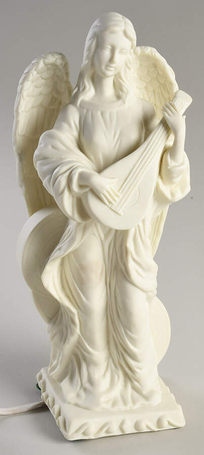 All White Figurines Angel With Mandolin-Lighted - No Box by Goebel-1