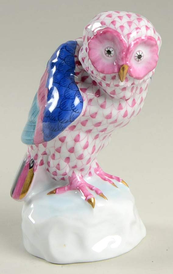 Birds of Prey Owl-Raspberry - No Box by Herend-1