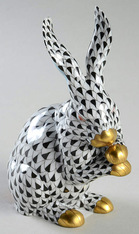 Rabbits & Bunnies (Single) Bunny Paws Up-Black/Red Tail - No Box by Herend-1