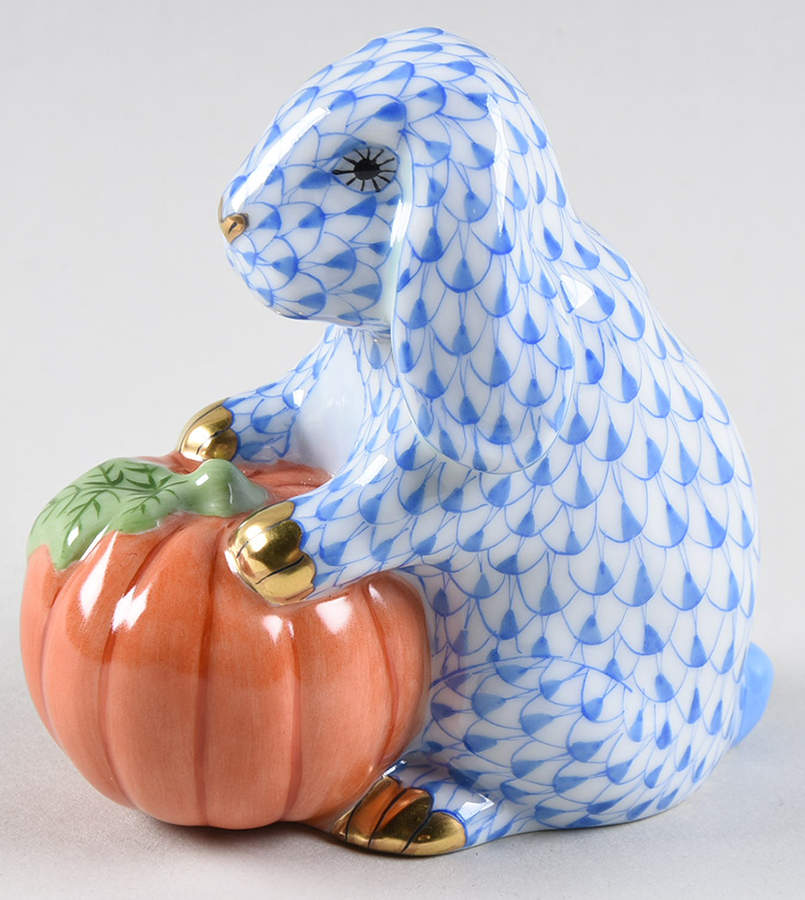 Rabbits-Bunnies (Holidays-Seasonal) Autumn Bunny-Blue - No Box by Herend-1