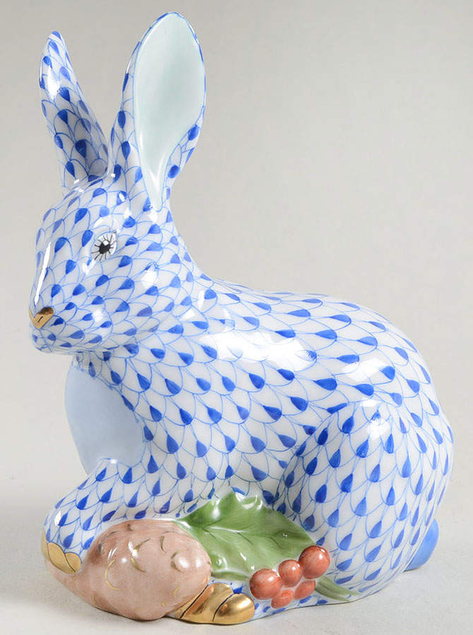 Rabbits-Bunnies (Holidays-Seasonal) Winter Bunny-Sapphire - No Box by Herend-1