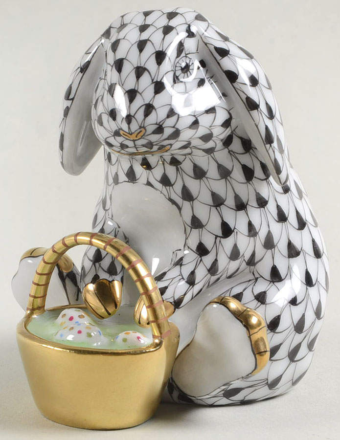 Rabbits-Bunnies (Holidays-Seasonal) Eggstravagant Rabbit-Black - No Box by Herend-1