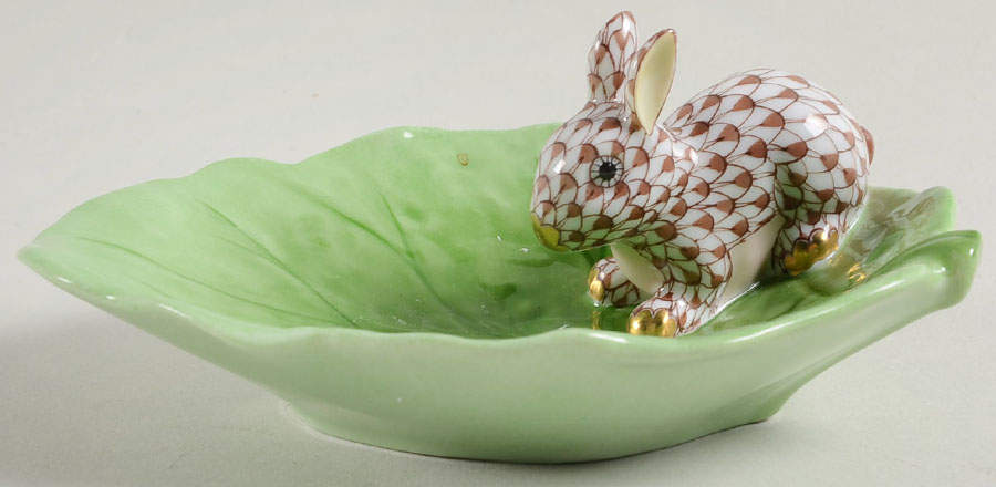 Rabbits & Bunnies (Single) Bunny On Cabbage Leaf-Chocolate - No Box 60 by Herend-1