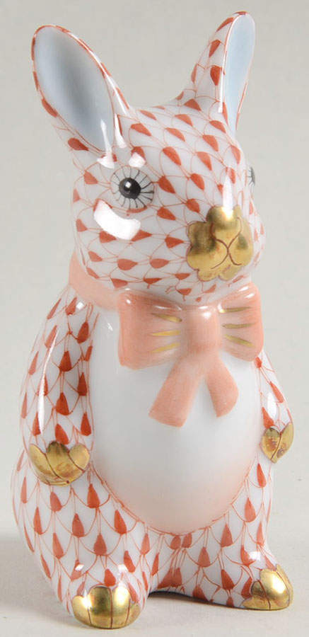 Rabbits & Bunnies (Single) Bunny With Bowtie-Rust - No Box by Herend-1