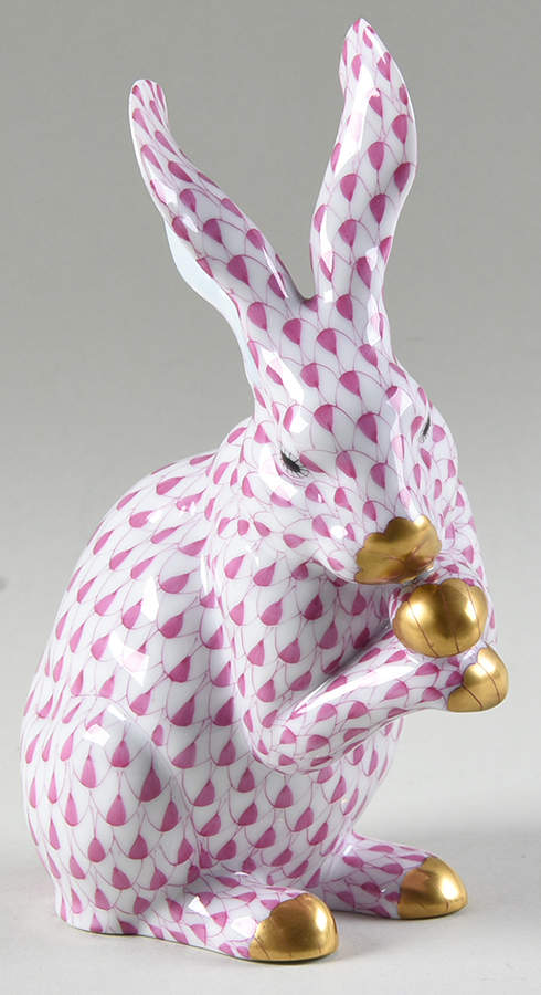 Rabbits & Bunnies (Single) Bunny Paws Up-Raspberry - No Box by Herend-1