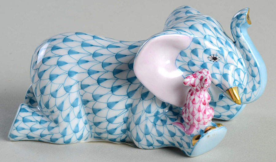 Elephants Fast Friends-Turquoise/Raspberry - No Box by Herend-1