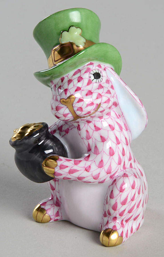 Rabbits-Bunnies (Holidays-Seasonal) Leprechaun Bunny-Raspberry - No Box by Herend-1