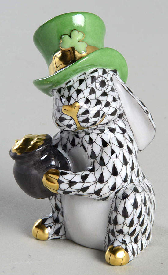 Rabbits-Bunnies (Holidays-Seasonal) Leprechaun Bunny-Black - No Box by Herend-1