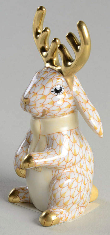 Rabbits-Bunnies (Holidays-Seasonal) Reindeer Rabbit-Butterscotch - No Box by Herend-1