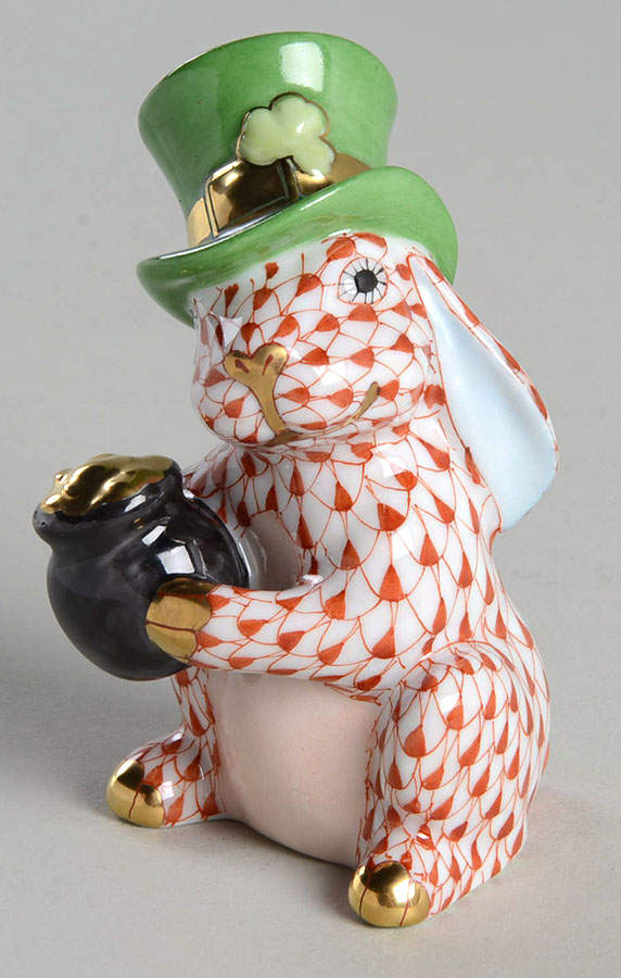 Rabbits-Bunnies (Holidays-Seasonal) Leprechaun Bunny-Rust - No Box by Herend-1