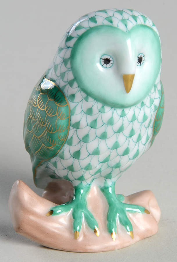 Birds of Prey Barn Owl-Green - No Box by Herend-1