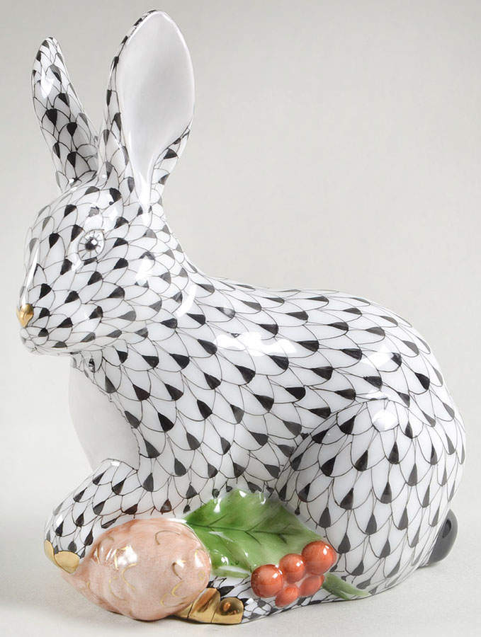 Rabbits-Bunnies (Holidays-Seasonal) Winter Bunny-Black - No Box by Herend-1
