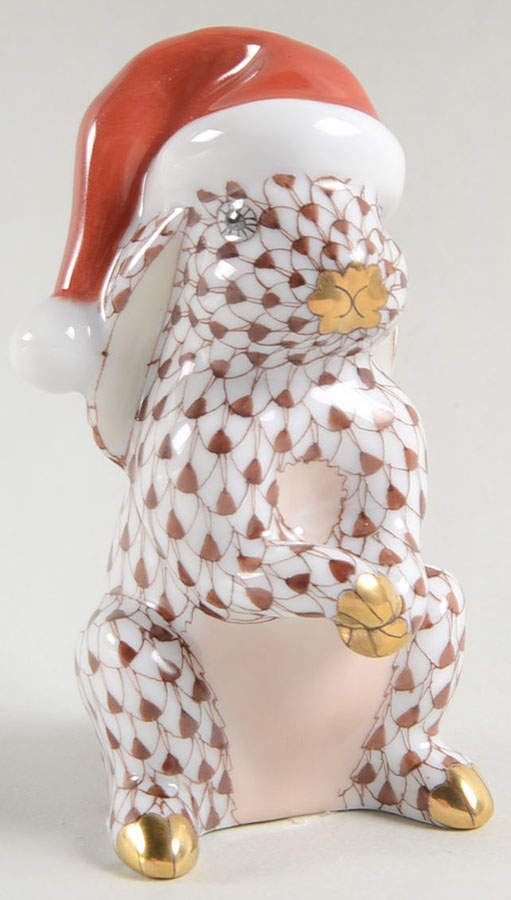 Rabbits-Bunnies (Holidays-Seasonal) Santa Bunny-Chocolate - No Box by Herend-1