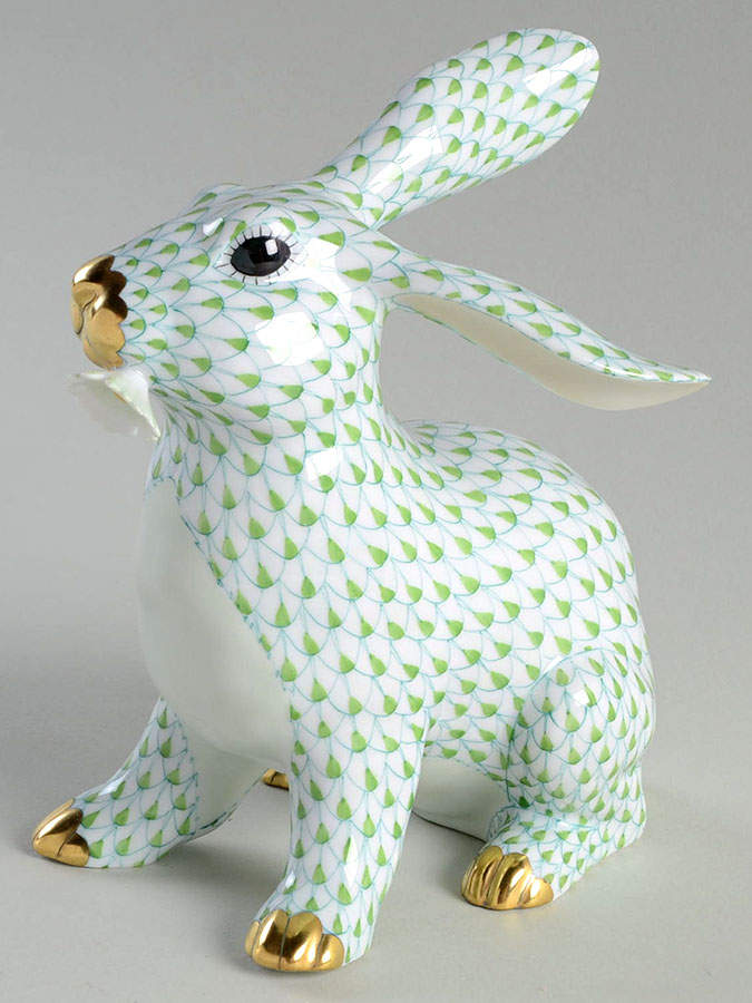 Rabbits & Bunnies (Single) Bunny With Daisy-Key Lime - No Box by Herend-1