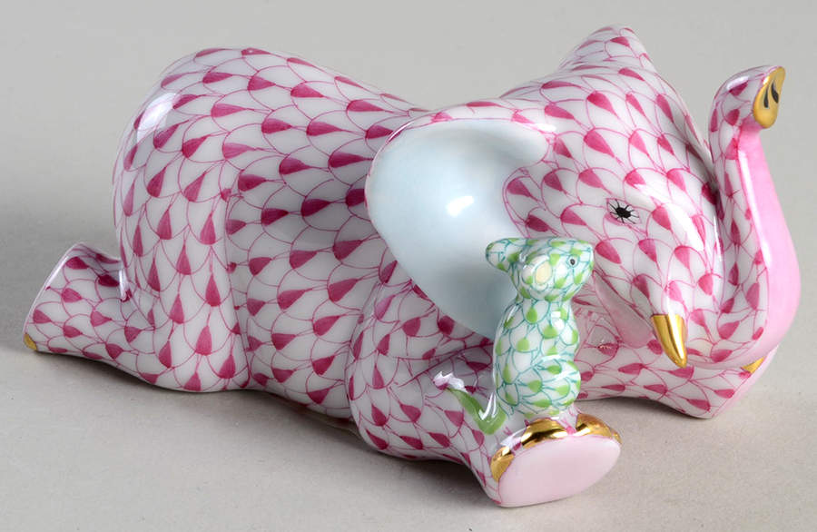 Elephants Fast Friends-Raspberry/Key Lime - No Box by Herend-1