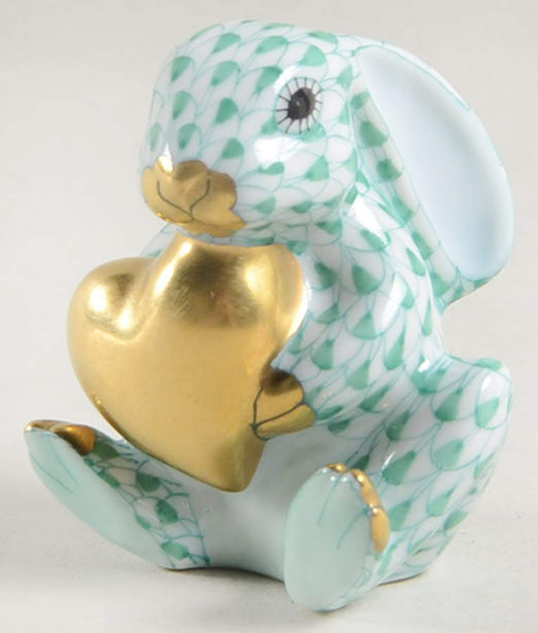 Rabbits-Bunnies (Holidays-Seasonal) Bunny With Heart-Green - No Box by Herend-1