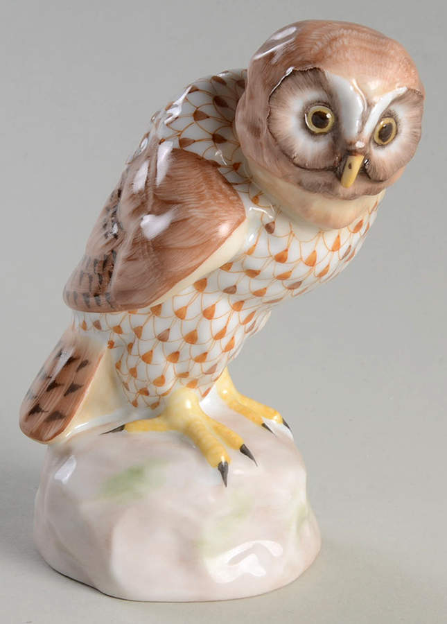 Birds of Prey Owl-Natural/Butterscotch - No Box by Herend-1
