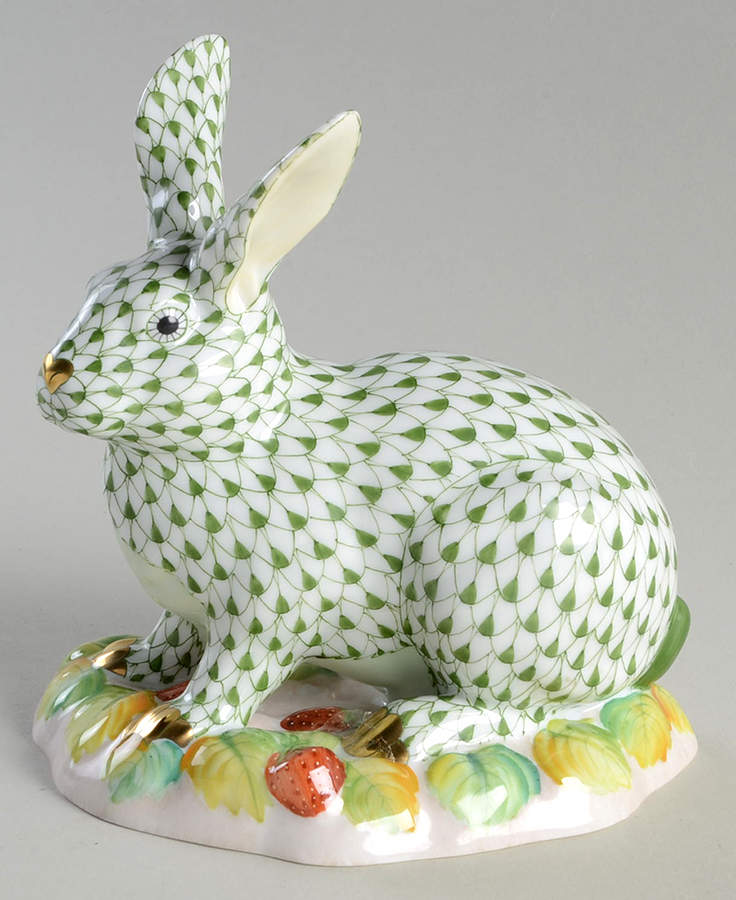 Rabbits & Bunnies (Single) Berry Bunny-Forest Green - No Box by Herend-1