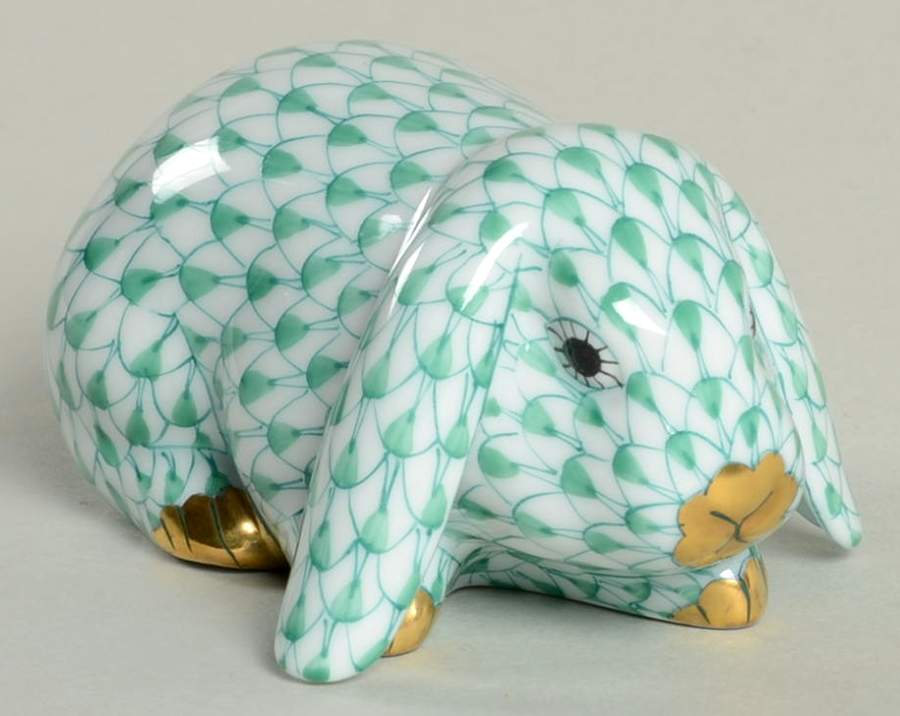 Rabbits & Bunnies (Single) Lop Eared Bunny-Green - No Box by Herend-1