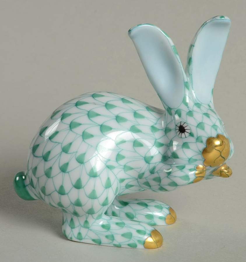 Rabbits & Bunnies (Single) Bunny Hop-Green - No Box by Herend-1