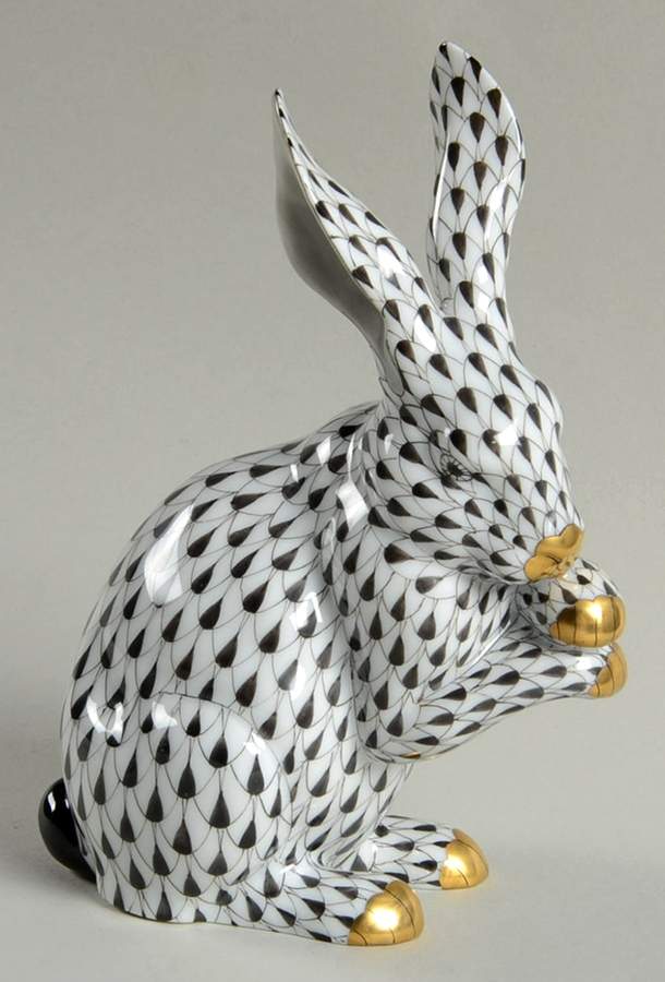 Rabbits & Bunnies (Single) Bunny Paws Up-Black/Black Tail - No Box by Herend-1