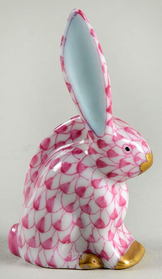 Rabbits & Bunnies (Single) Miniature Rabbit-One Ear Up/Raspberry - No Box by Herend-1