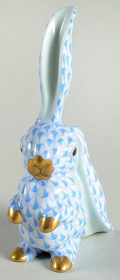 Rabbits & Bunnies (Single) Rabbit-One Ear Up/Blue - No Box by Herend-1
