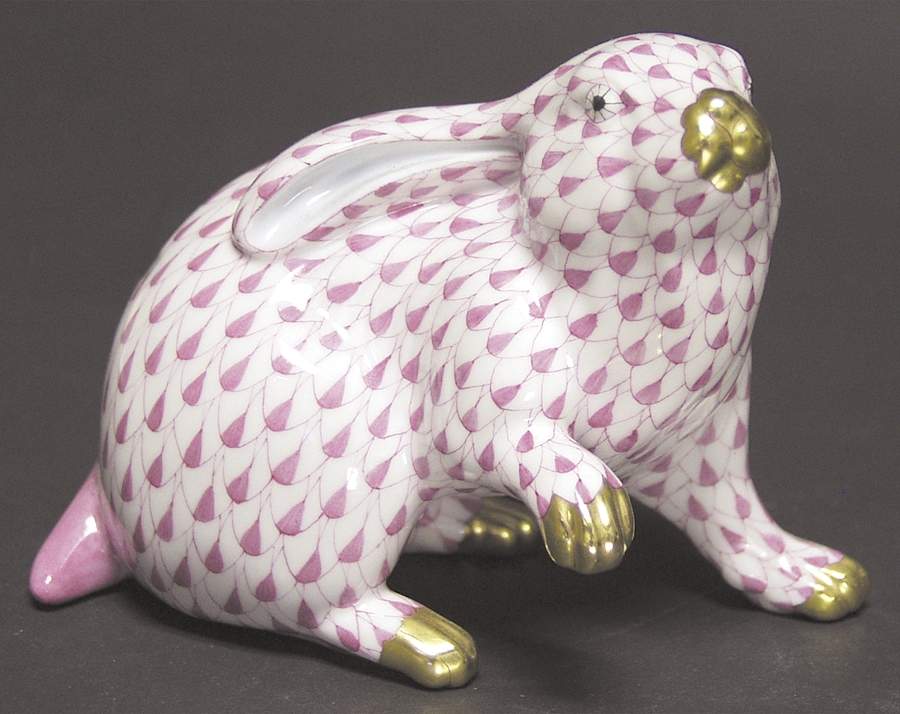 Rabbits & Bunnies (Single) Rabbit Sitting-Raspberry - No Box by Herend-1