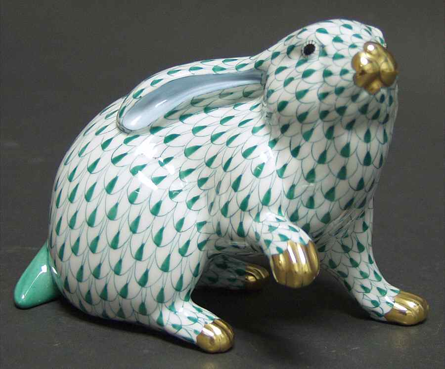 Rabbits & Bunnies (Single) Rabbit Sitting-Green - No Box by Herend-1