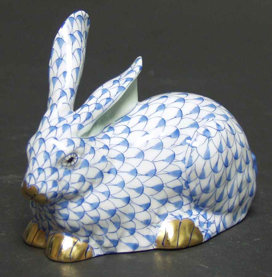 Rabbits & Bunnies (Single) Lying Rabbit-Blue - No Box by Herend-1
