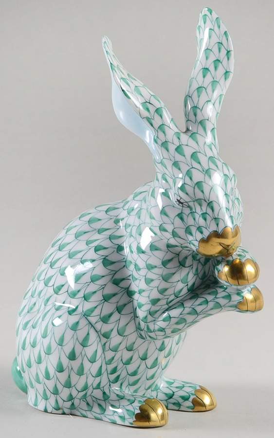 Rabbits & Bunnies (Single) Bunny Paws Up-Green - No Box by Herend-1