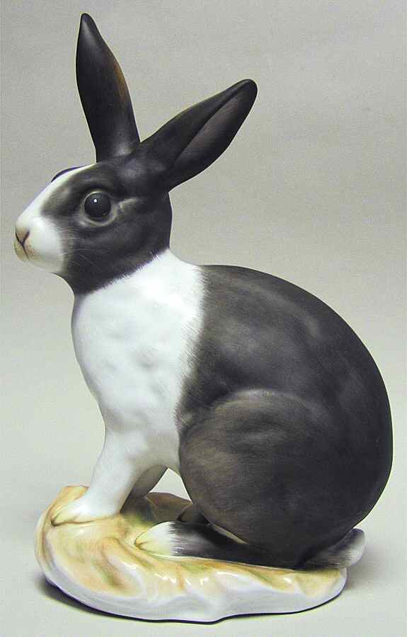 Rabbits & Bunnies (Single) Rabbit-Natural/Black - No Box by Herend-1