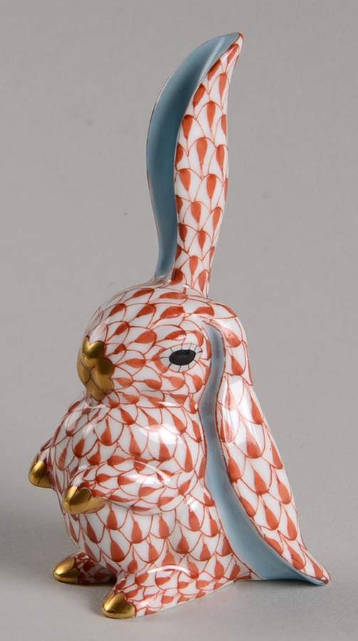 Rabbits & Bunnies (Single) Rabbit-One Ear Up/Rust - No Box by Herend-1