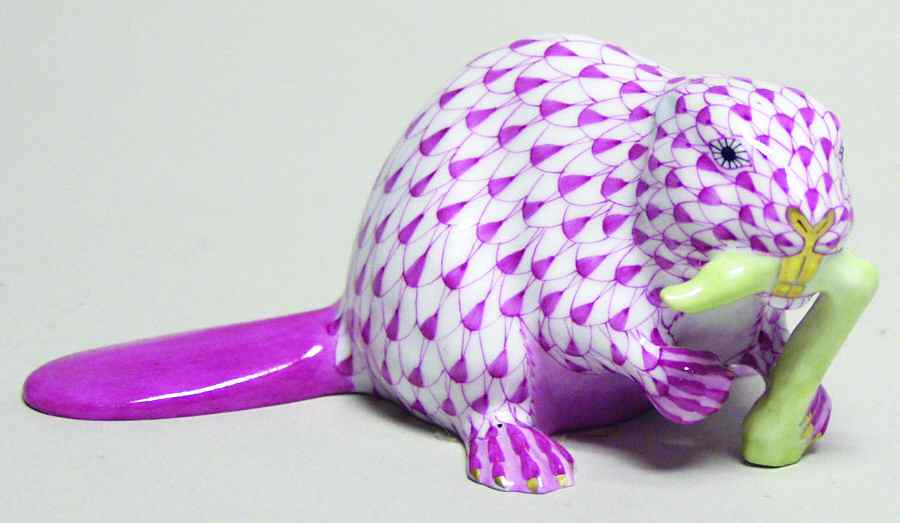 Rodents Beaver-Raspberry - No Box by Herend-1