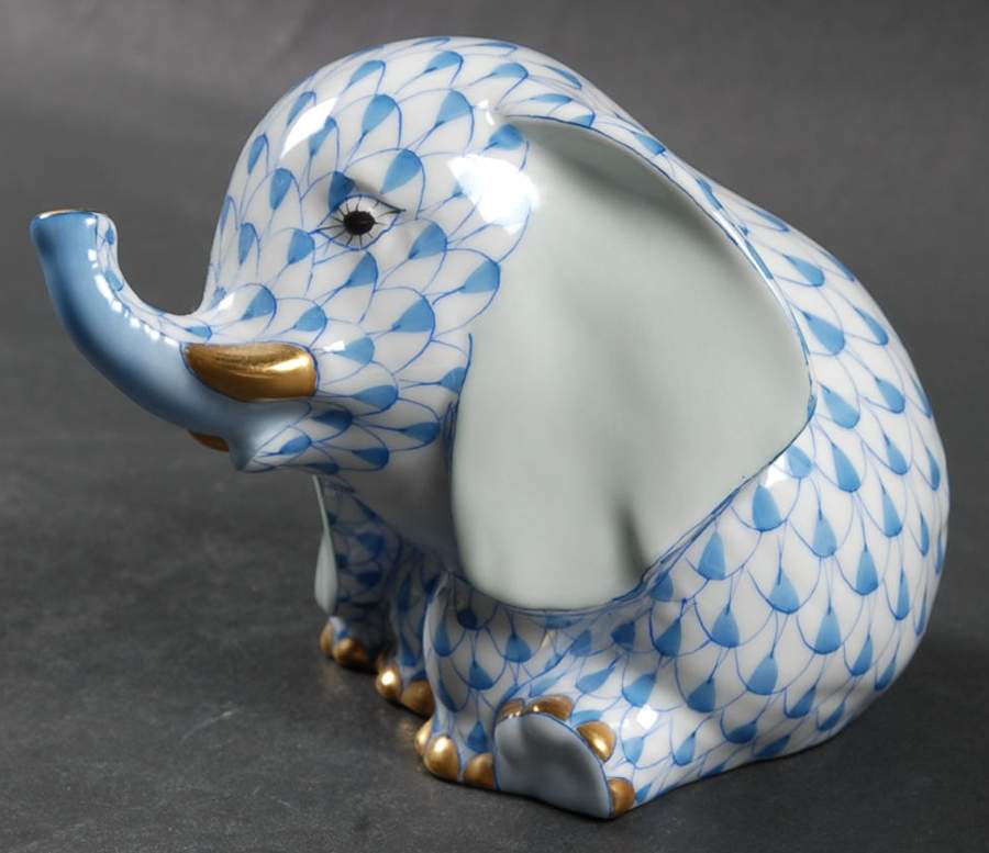 Elephants Eavesdropping Elephant-Blue - No Box by Herend-1