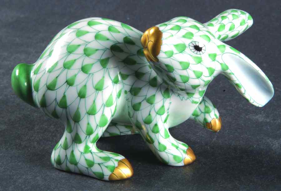 Rabbits & Bunnies (Single) Running Rabbit-Green - No Box by Herend-1