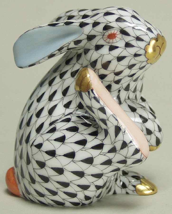Rabbits & Bunnies (Single) Scratching Bunny-Black/Red Eyes - No Box by Herend-1
